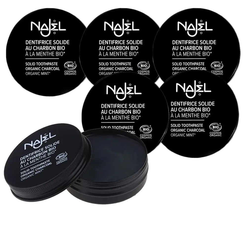 即期品【法國NAJEL】有機炭薄荷固體牙膏33gx6入組(總代理公司貨)