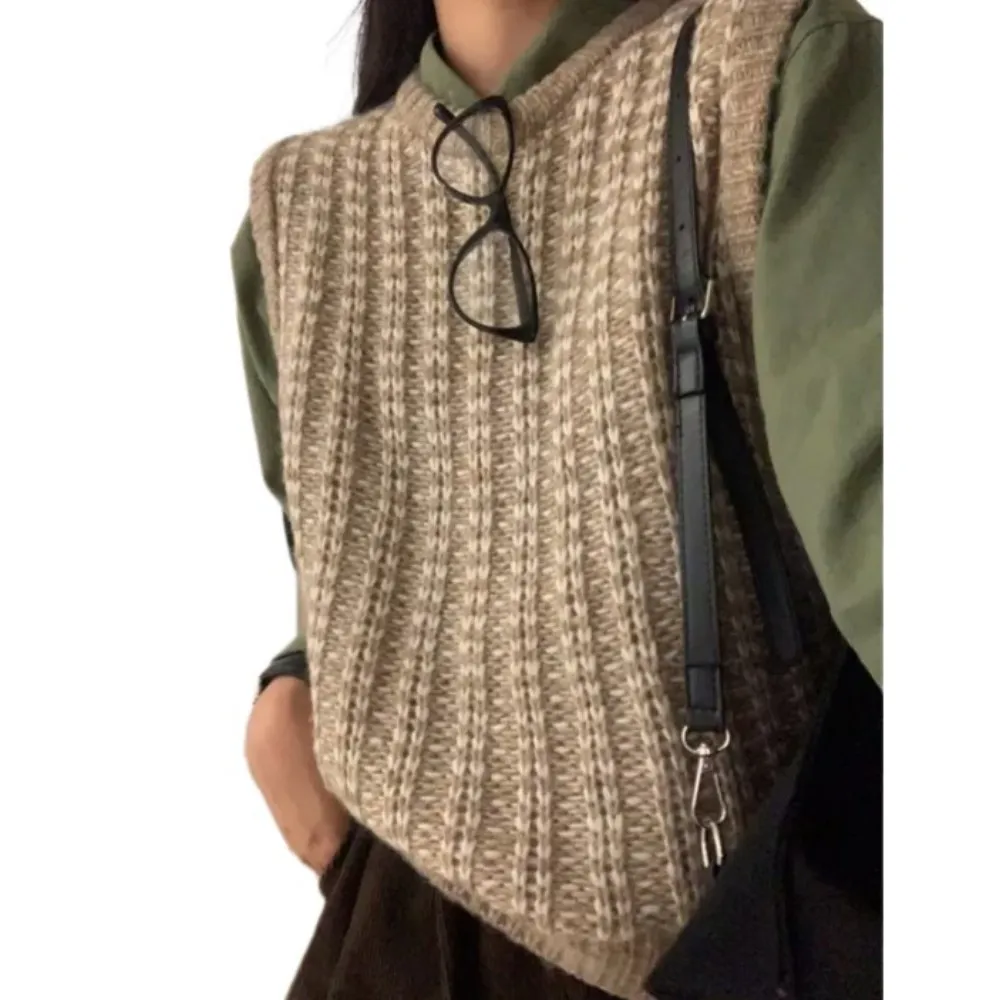 【巴黎精品】現貨+預購 針織背心無袖毛衣(復古拼色編織休閒女上衣3色a1hj71)