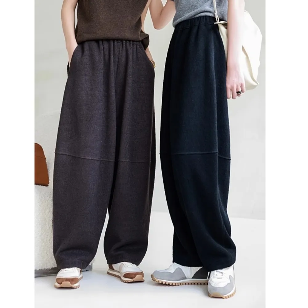 【米蘭精品】現貨+預購 休閒褲寬管長褲(羊毛立體廓形寬鬆女褲子2色t1kc1)