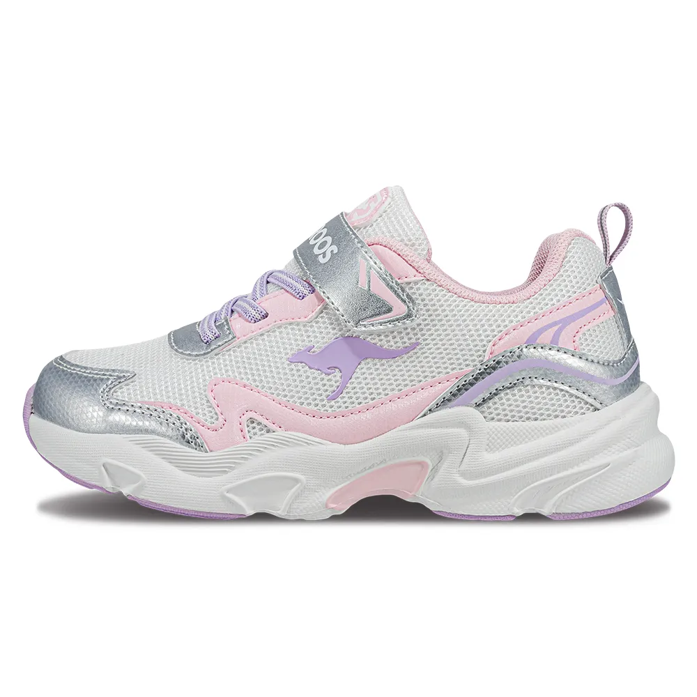 【KangaROOS】休閒鞋 童鞋 中大童 運動鞋 老爹鞋 魔鬼氈 WAVY 白/粉 KK41813