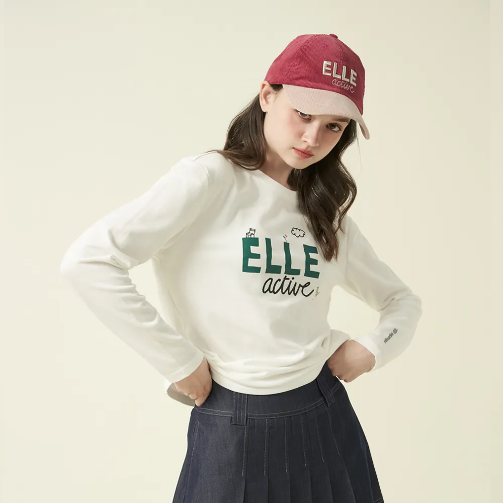 【ELLE ACTIVE】男女同款 基礎百搭長袖T恤-白色(EA24A2F1701-90)