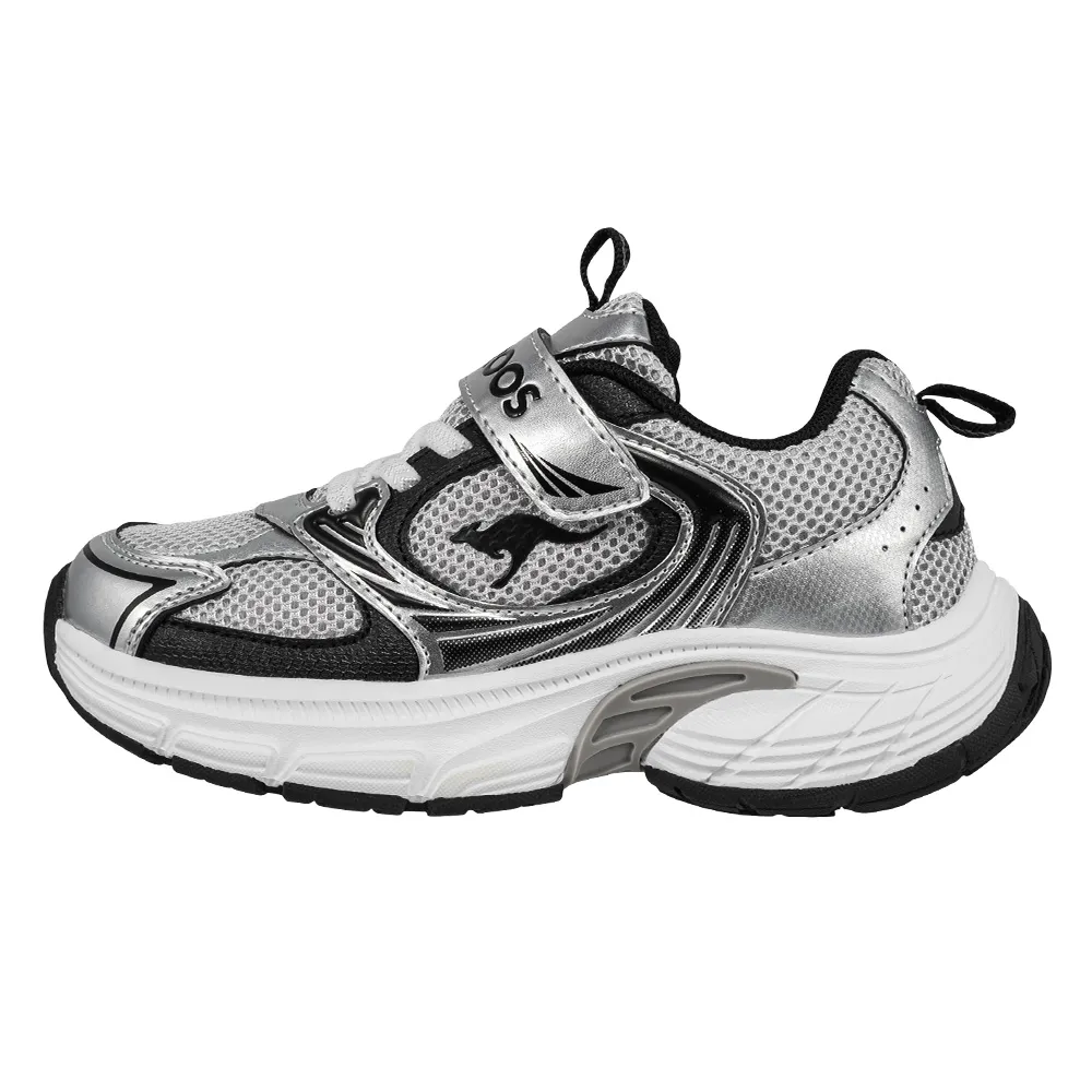【KangaROOS】超輕量慢跑鞋 童鞋 中大童 運動鞋 魔鬼氈 RUNSKY 銀 KK52109