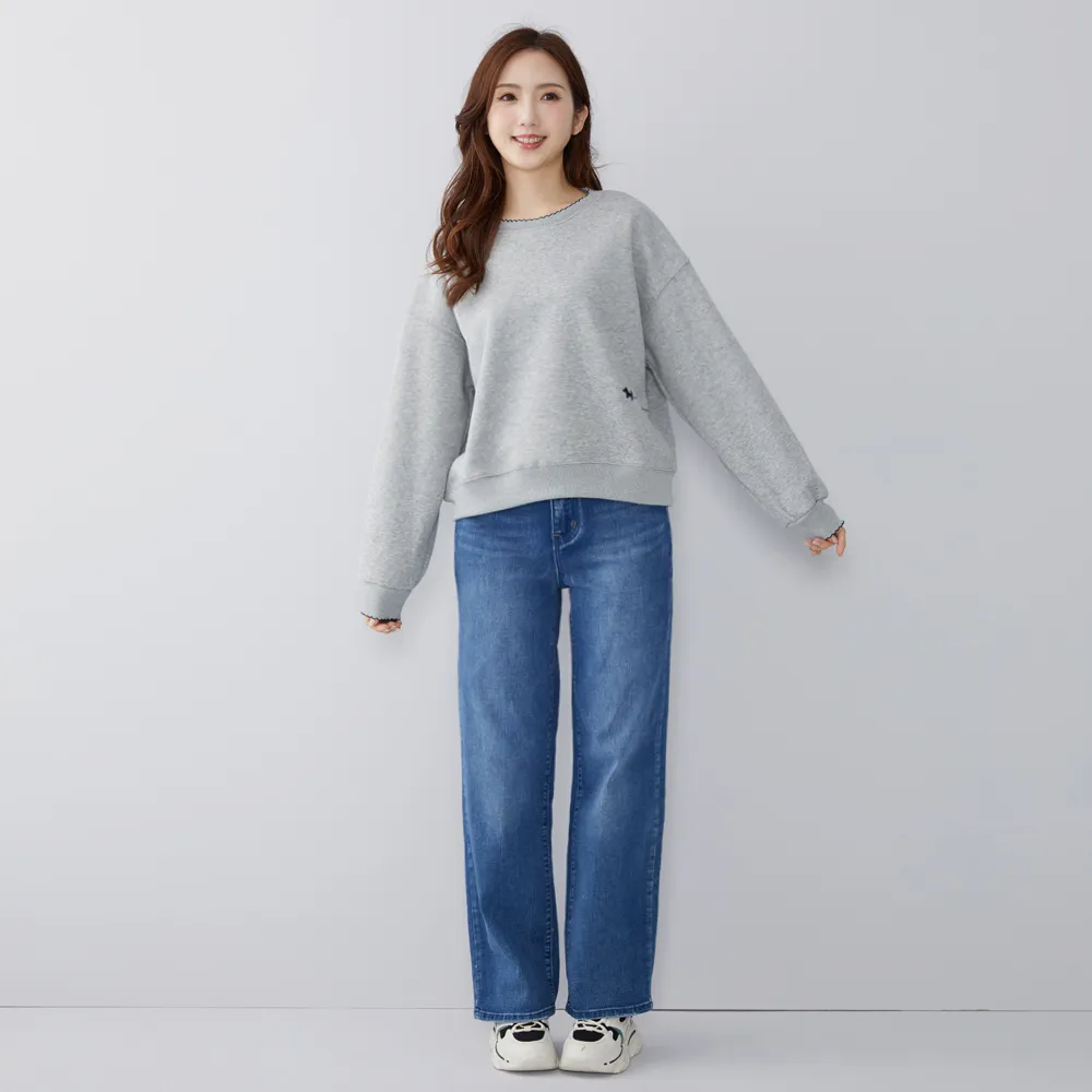 【betty’s 貝蒂思】笑臉刺繡口袋牛仔寬褲(藍色)