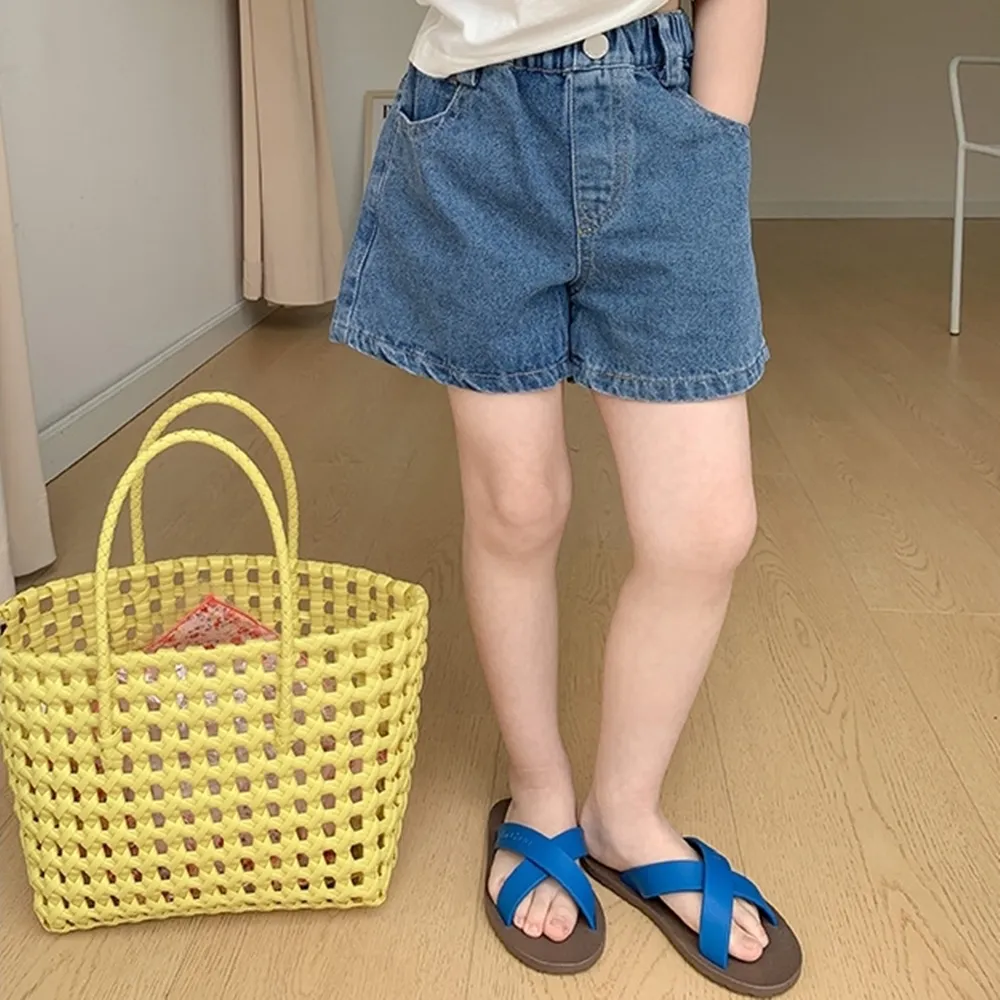 【橘魔法】經典丹寧刷色牛仔短褲 女童 兒童 童裝 童褲 短褲 牛仔褲 褲子