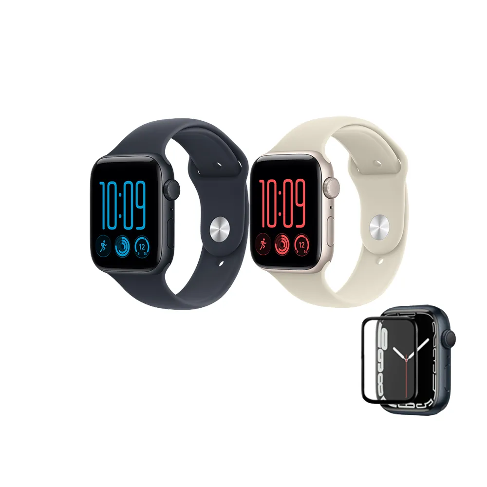 鋼化保貼組【Apple】Apple Watch SE 3 GPS 44mm(鋁金屬錶殼搭配運動型錶帶)
