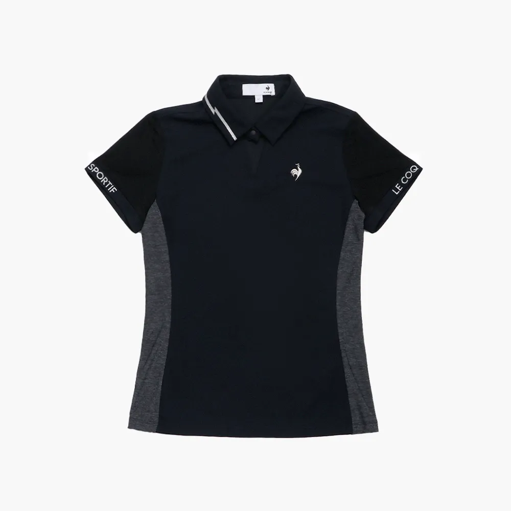 【LE COQ SPORTIF 公雞】高爾夫系列 女款黑色涼感清爽吸濕防曬舒適透氣短袖POLO衫 QLX2T212