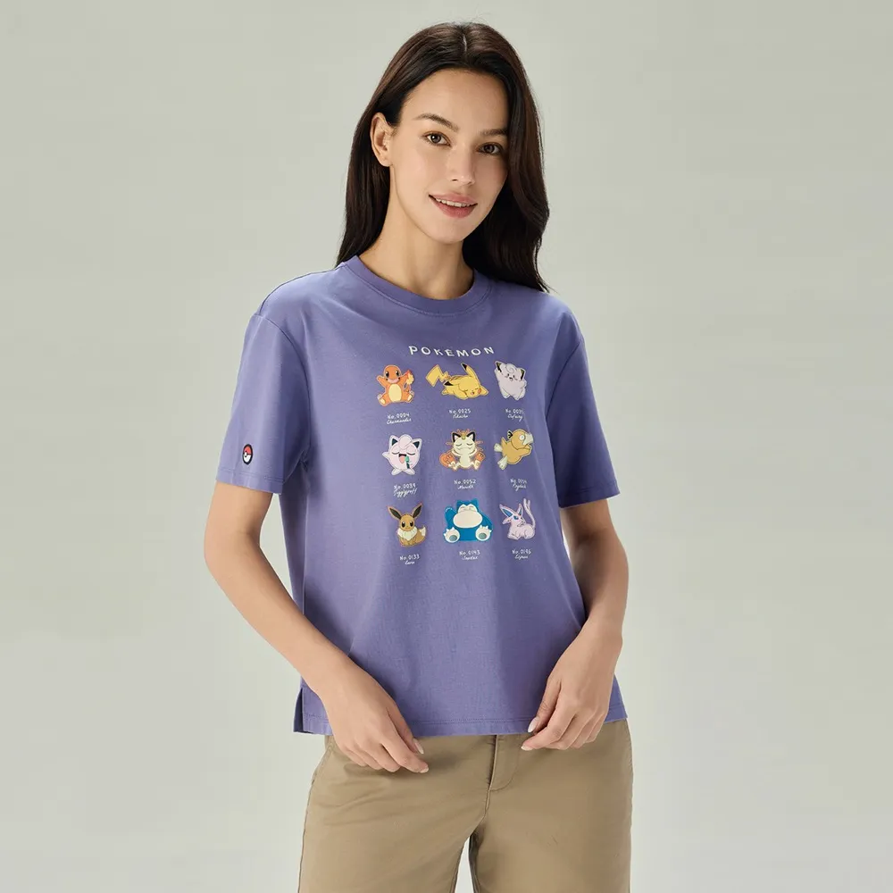 【GIORDANO 佐丹奴】女裝寶可夢印花短袖T恤 Pokemon系列(46 復古絨紫)