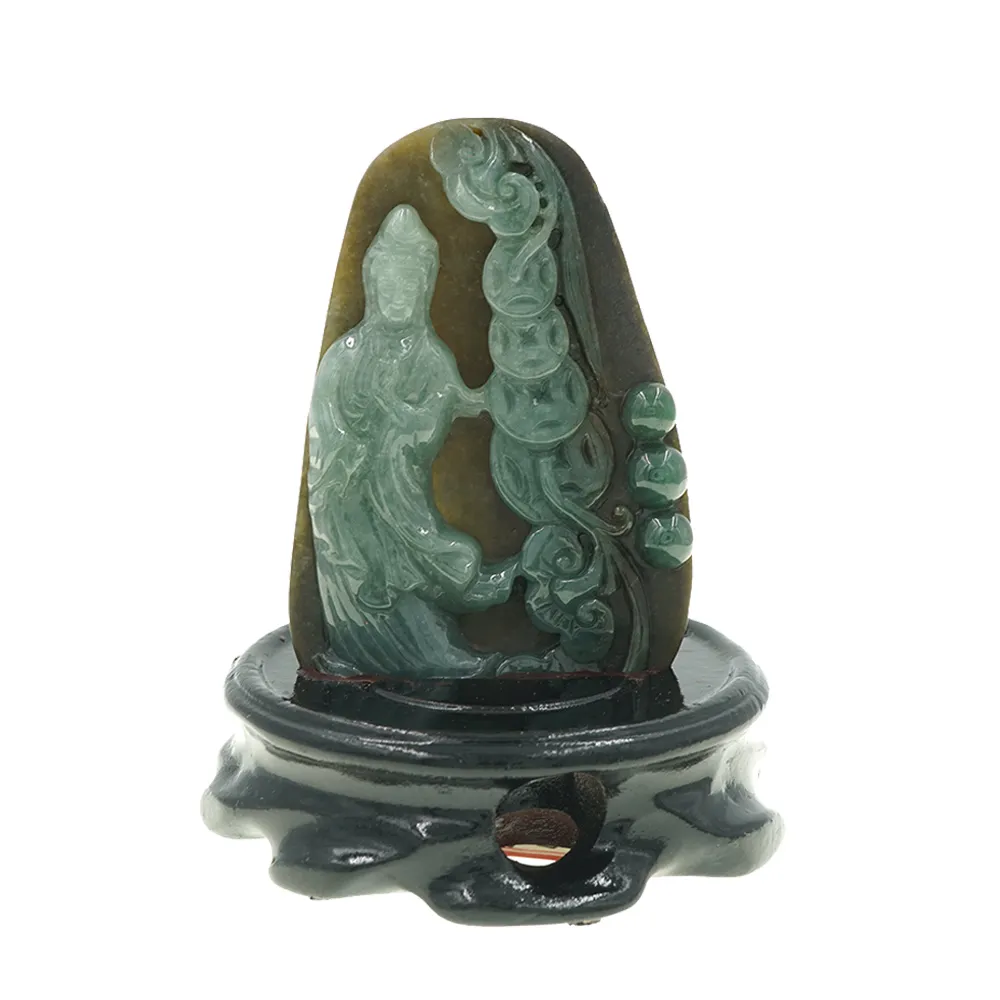 【喜緣玉品】觀音 天然翡翠A貨 玉觀音 黃翡 錢滾錢 風水擺設 擺件-僅此一品(開運風水)(直)