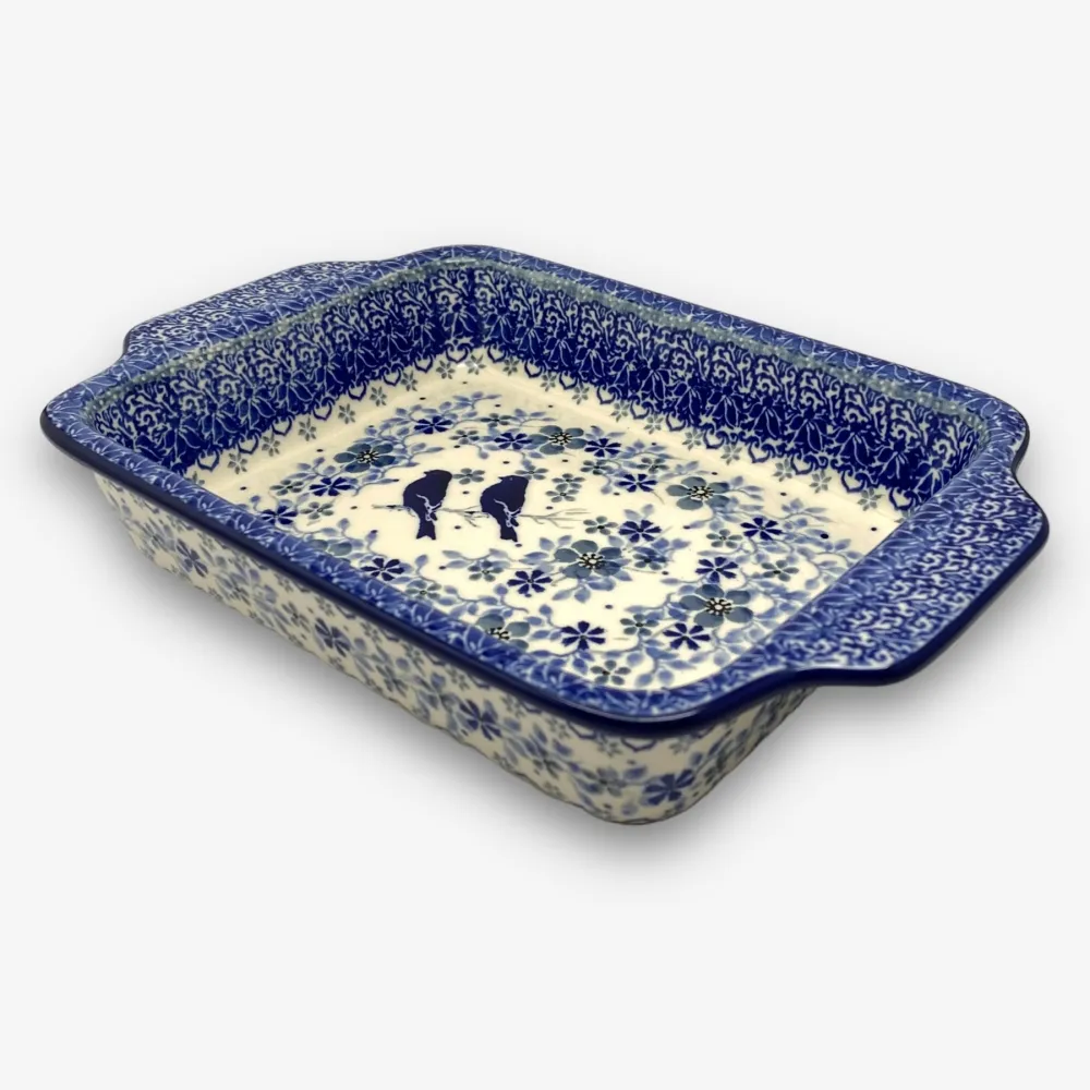 【波蘭陶】SOLO歐洲家居 正版原裝 波蘭原廠手繪 CA 23CM 雙耳方烤盅 烤盤 雙藍鵲系列