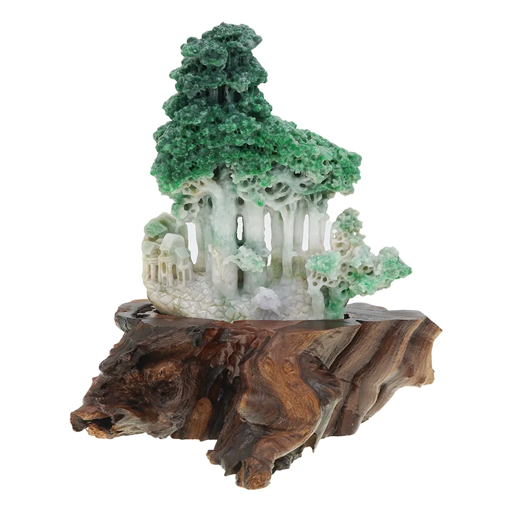【喜緣玉品】鹿 天然翡翠A貨 發財靈境 鹿隱山林 風水擺設 擺件-僅此一品(開運風水)(直)