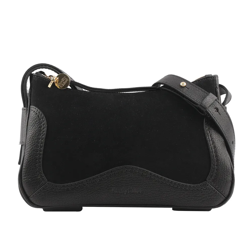 【See by Chloe’】HANA HOBO 牛皮拼麂皮迷你肩背/斜背二用包(黑色)