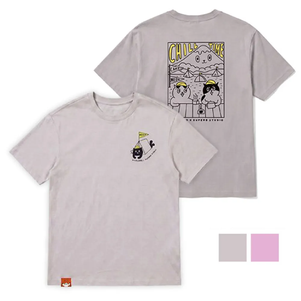 【Wildland 荒野】男女 世界真奇喵-喵吉山露營篇 機能吸濕排汗防蚊圓領短袖T恤.休閒運動衫/ M1670