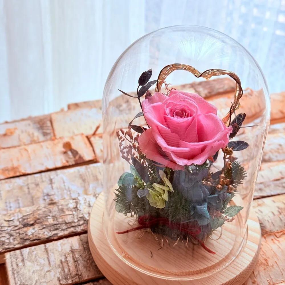 【OSTARA FLORIST 奧斯塔拉花藝】永生花玻璃盅罩-永恆的愛(永生花、情人節、花禮、節日送禮)