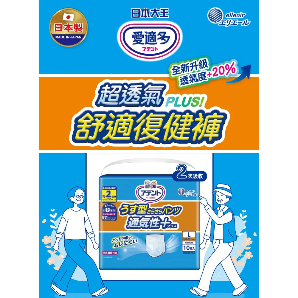 日本大王Attento 愛適多 超透氣舒適復健褲(6包/箱裝-M11片/L10片)