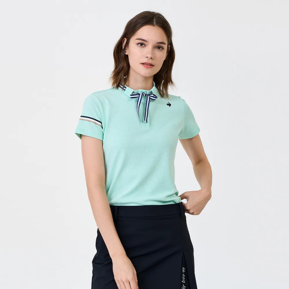 【LE COQ SPORTIF 公雞】高爾夫系列 女款淺綠色吸汗速乾舒適透氣立領衫 QLX2T211