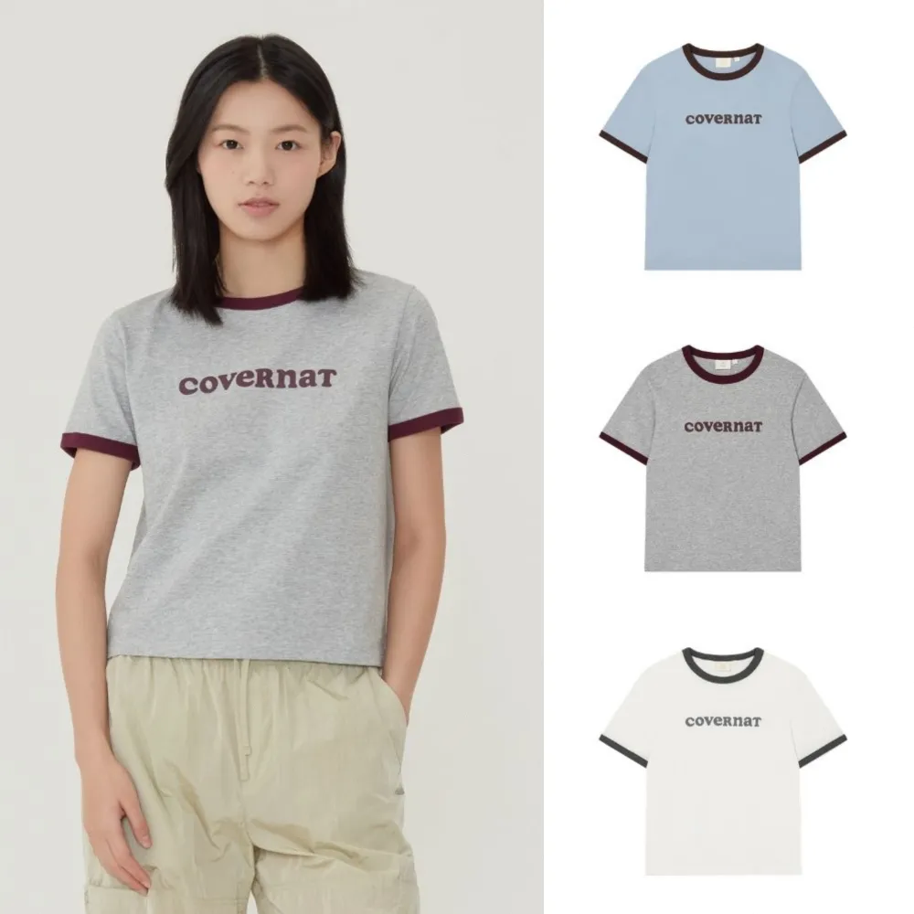 【COVERNAT】女款Logo滾邊T恤(WMS短袖上衣 霧藍/象牙白/混灰色)