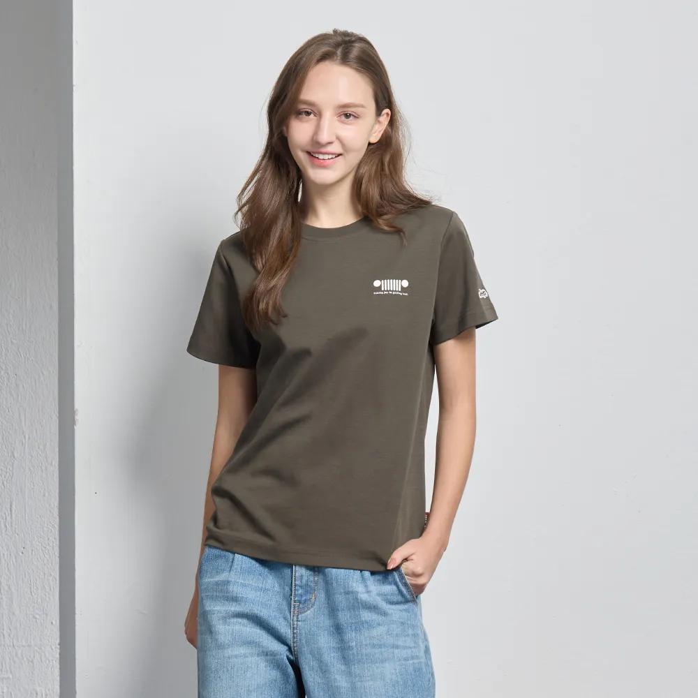 【JEEP】女裝 葉片印花涼感短袖T恤-橄欖綠色