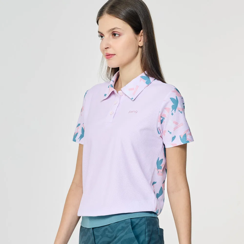 【PING】女款飛鳥與蝴蝶高爾夫短袖POLO衫-粉紅(吸濕排汗/環保素材/GOLF/高爾夫球衫/RA26116-13)