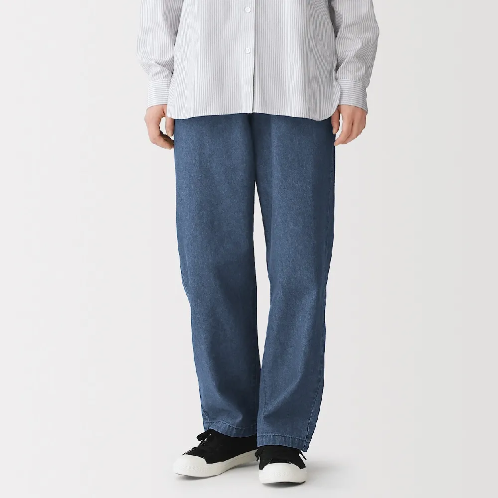 【MUJI 無印良品】女水洗丹寧舒適錐形褲(藍色/暗藍)