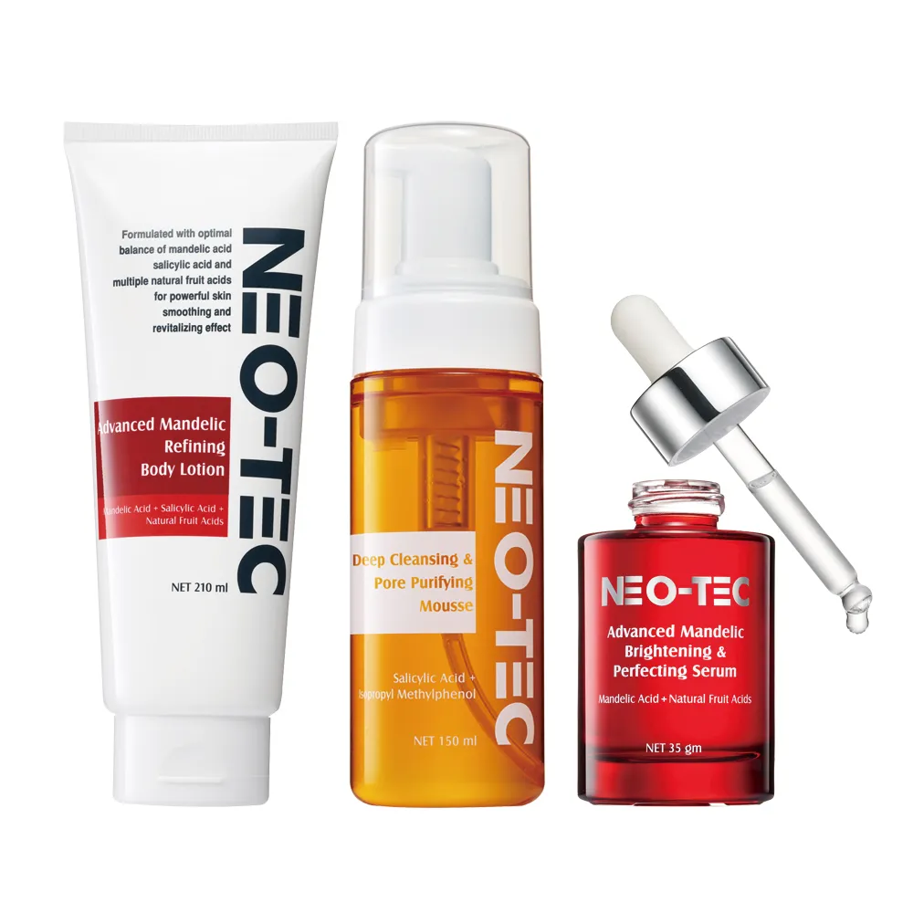 【NEO-TEC】高濃度全方位刷酸組(14%杏仁酸身體乳210ml+12%杏仁酸菁萃35gm+水楊酸慕斯150ml)