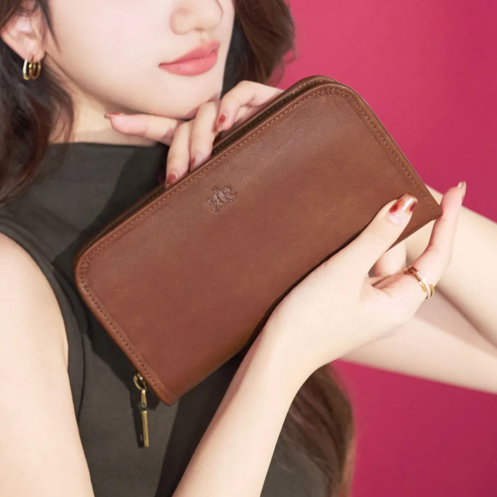 【2R 手工真皮】雙11 純粹皮感 Hannover 植鞣牛皮滾邊拉鍊長夾 棕