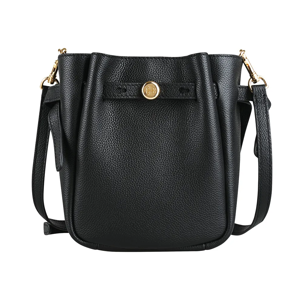 【TORY BURCH】TORY BURCH精品荔枝紋牛皮Romy斜背水桶包(小/黑)