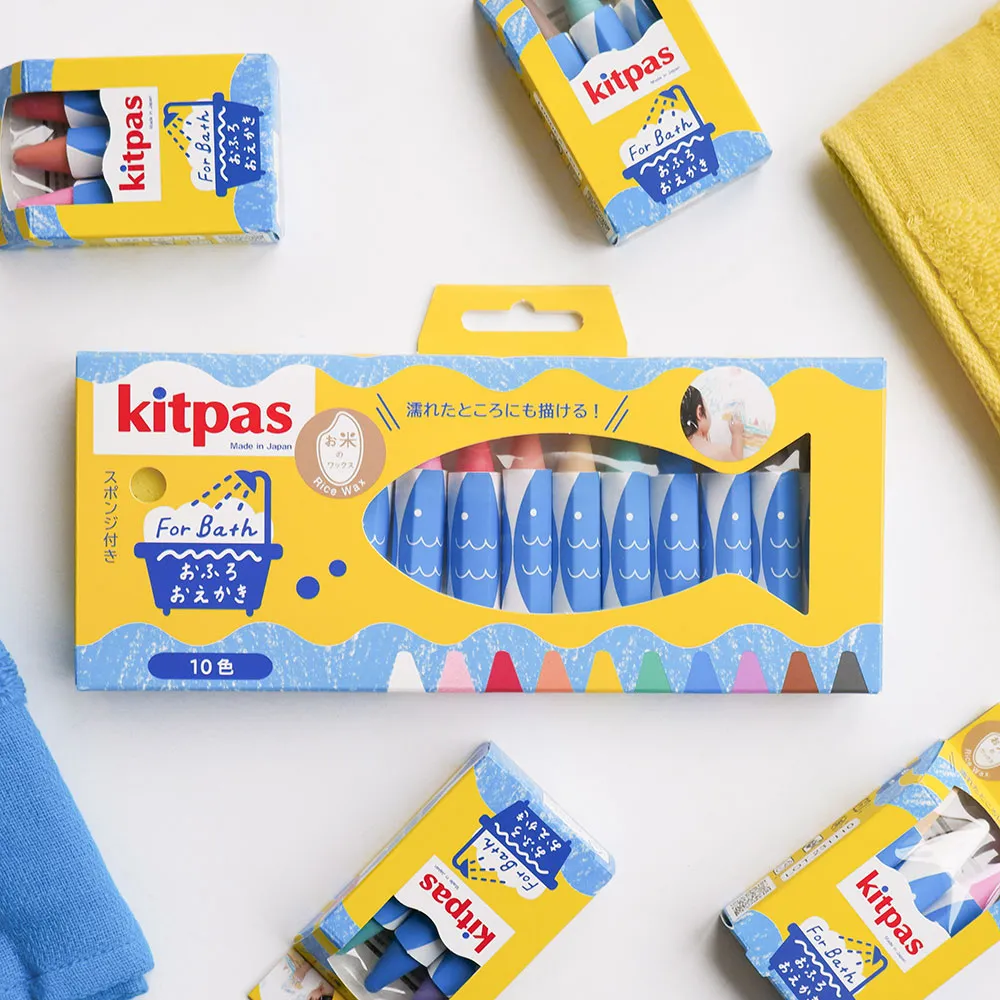 【Kitpas】日本製環保無毒浴室小魚可水洗蠟筆10色(水洗蠟筆、浴室蠟筆、兒童蠟筆)