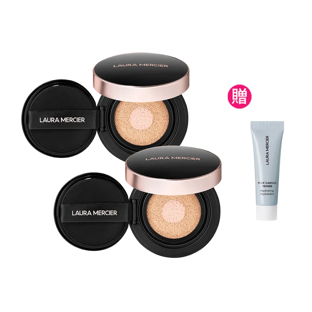 【LAURA MERCIER 蘿拉蜜思】煥顏無瑕光采氣墊粉餅 2入組 (粉紅冠軍氣墊/無瑕底妝)