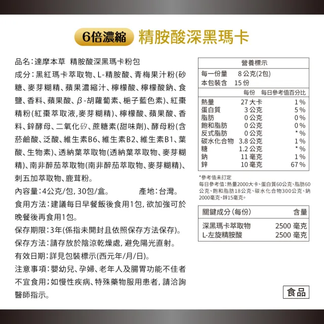 【達摩本草】買一送一 四代含量升級！精胺酸戰神深黑瑪卡1入組(人蔘新口味、1入30包)