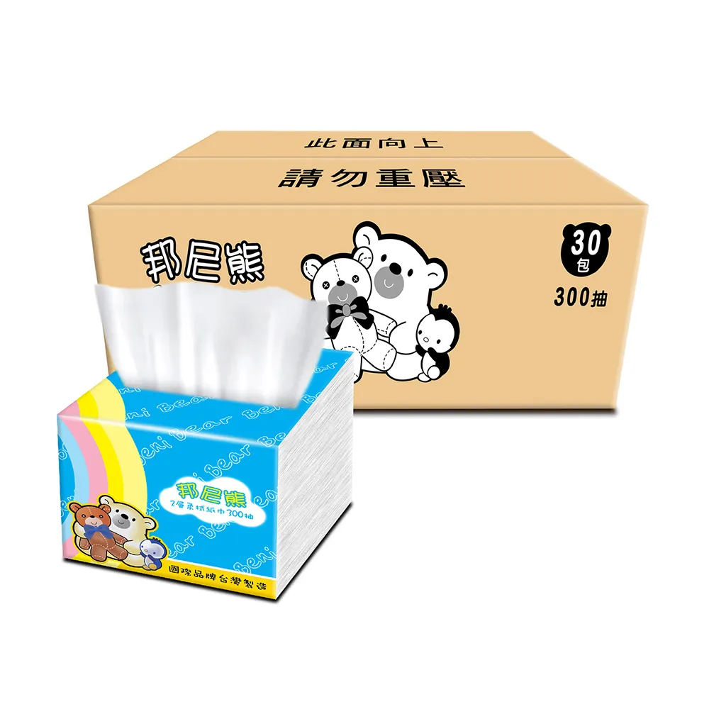 【Benibear 邦尼熊】抽取式柔拭紙巾（彩虹版）(300抽180包)