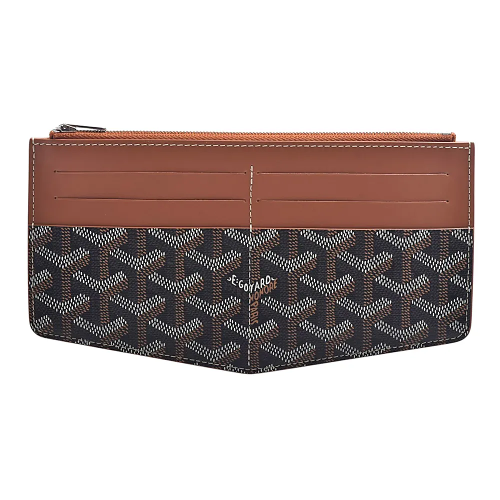【GOYARD 高雅德】Insert Louise系列防水帆布LOGO牛皮飾邊拉鍊長夾(棕色)