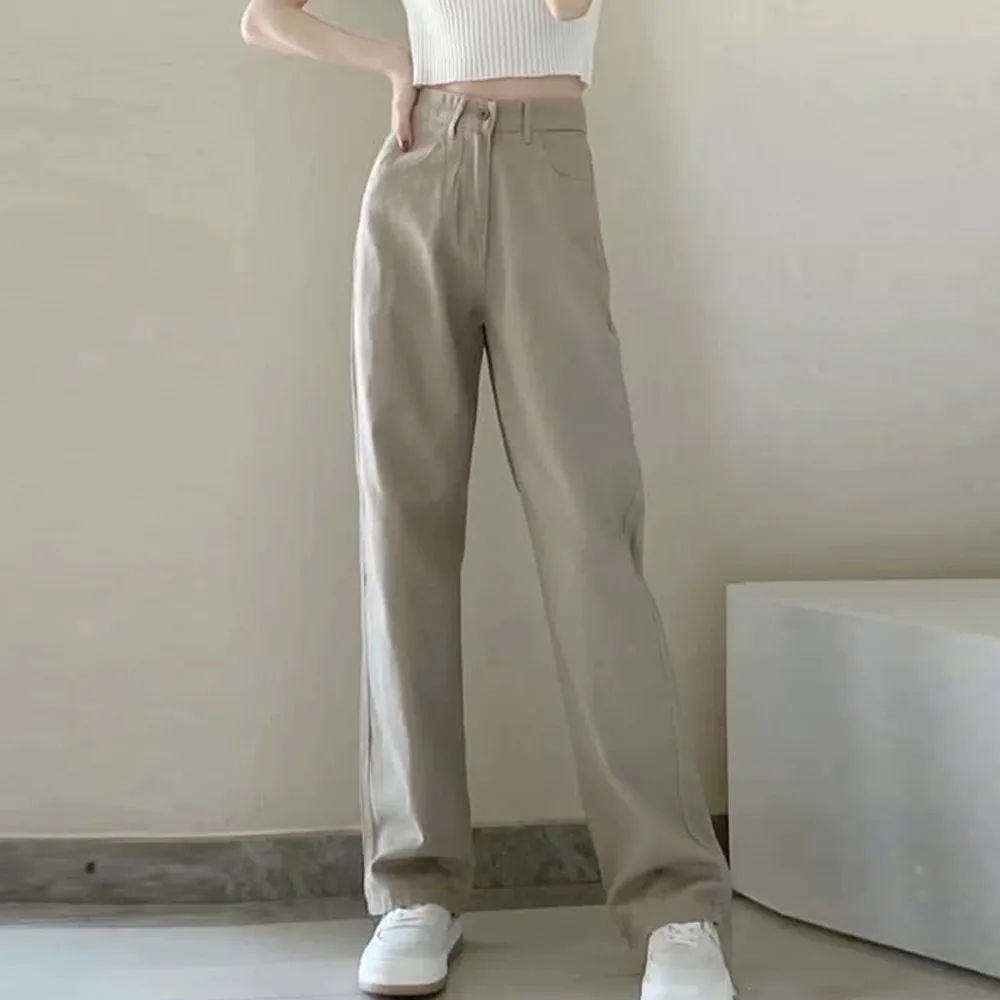 【Amay Style 艾美時尚】中大尺碼女裝 長褲 高腰顯瘦長腿直筒休閒褲。S-2XL(4色.現貨+預購)