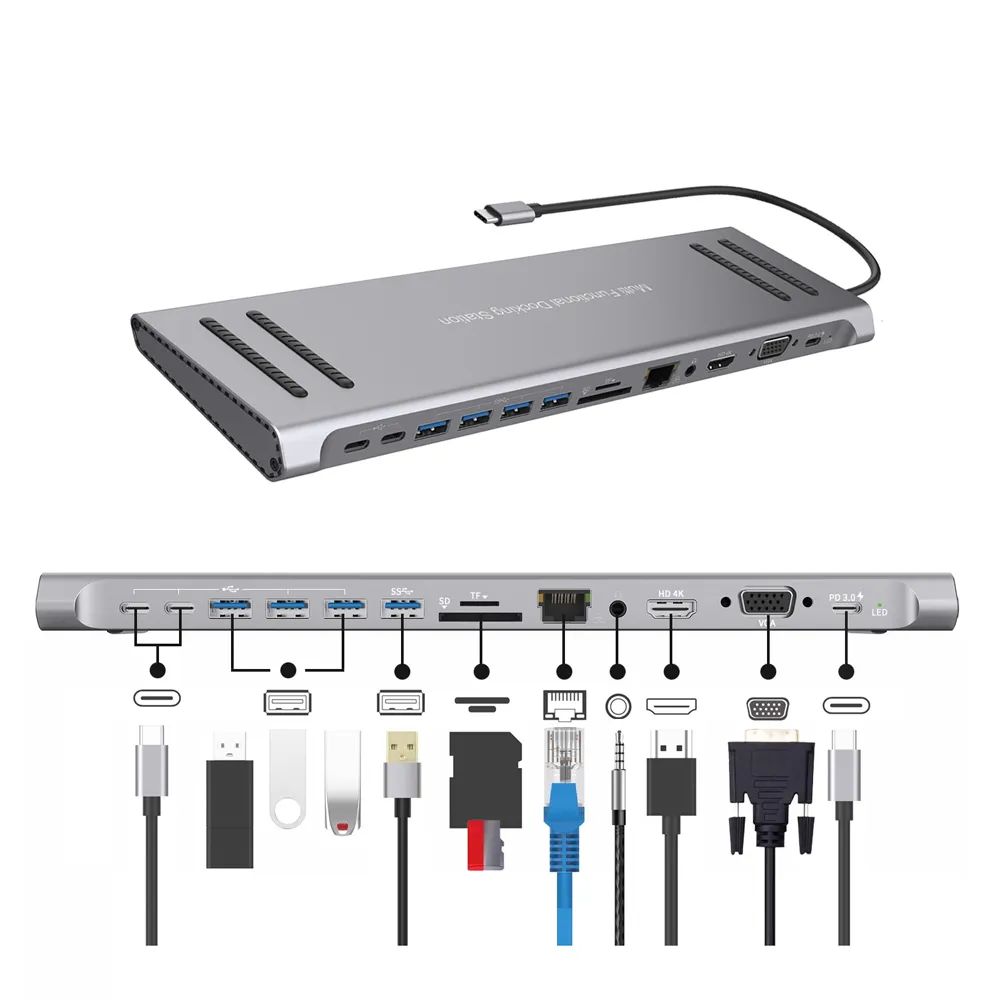 【ANTIAN】14合1 Type-C 多功能HUB轉接器筆電底座 傳輸擴充擴展塢 HDMI USB3.0集線器 Mac轉接頭