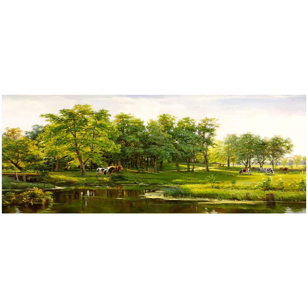 【御畫房】一碧千里 國家一級畫師手繪油畫60×120cm(VF-55)