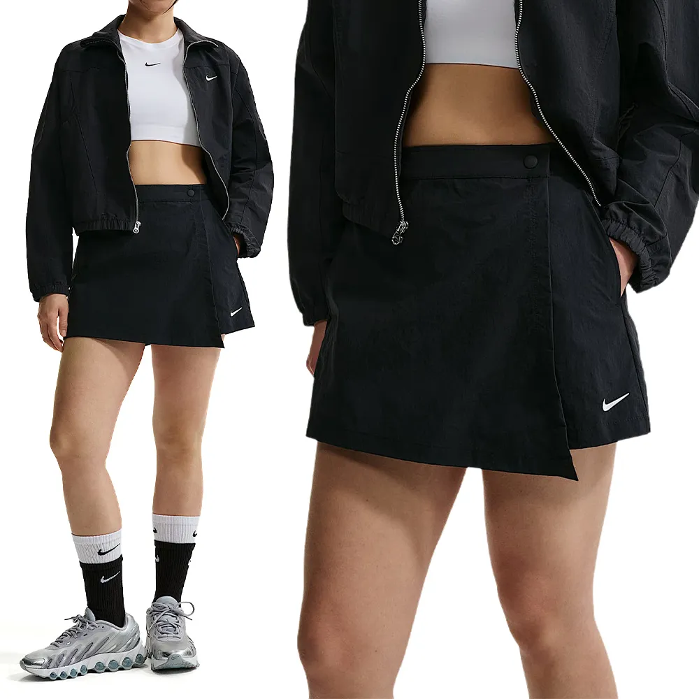 【NIKE 耐吉】NSW Skort 女款 黑色 中腰 穿搭 休閒 短褲 短裙 褲裙 IR1649-010