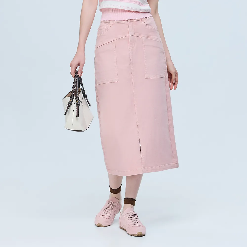 【ILEY 伊蕾】甜美牛仔長裙(粉；M-XL；1262268201)