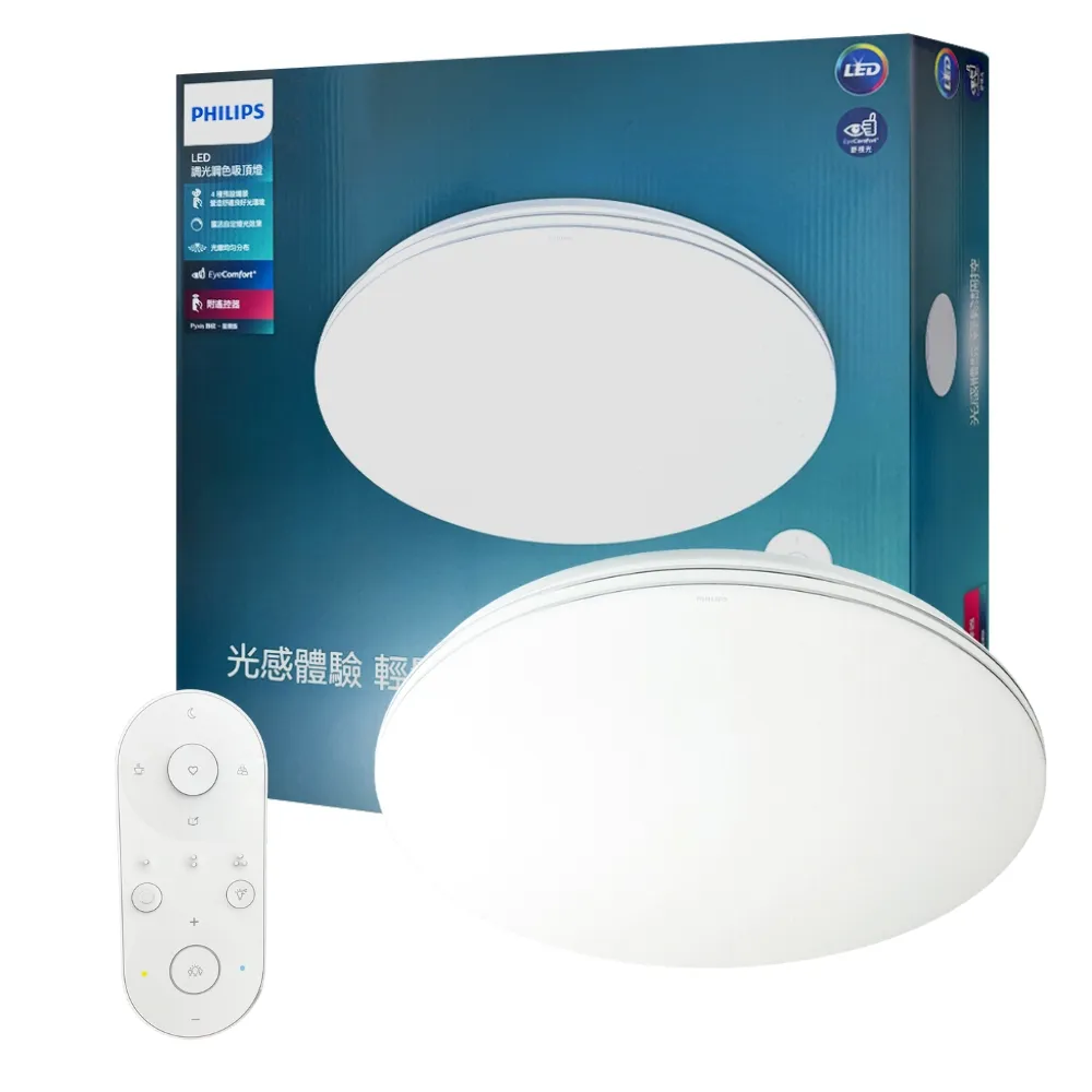 【Philips 飛利浦】2入組 LED Pyxis 靜欣 簡約 80W 全電壓 舒適光 可調光 可調色 遙控吸頂燈(保固5年)