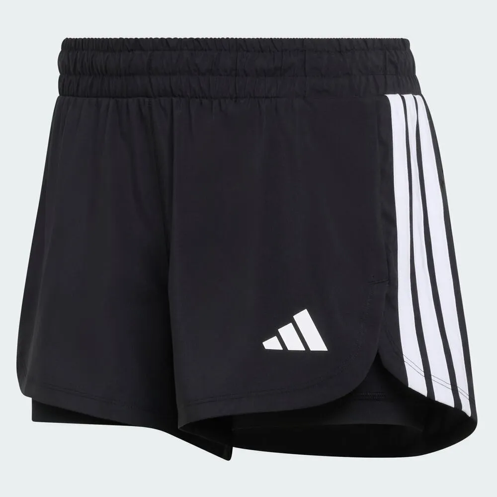 【adidas 愛迪達】Pacer 2in1 女 短褲 運動短褲 休閒短褲 黑 亞版 內襯(KD9742)