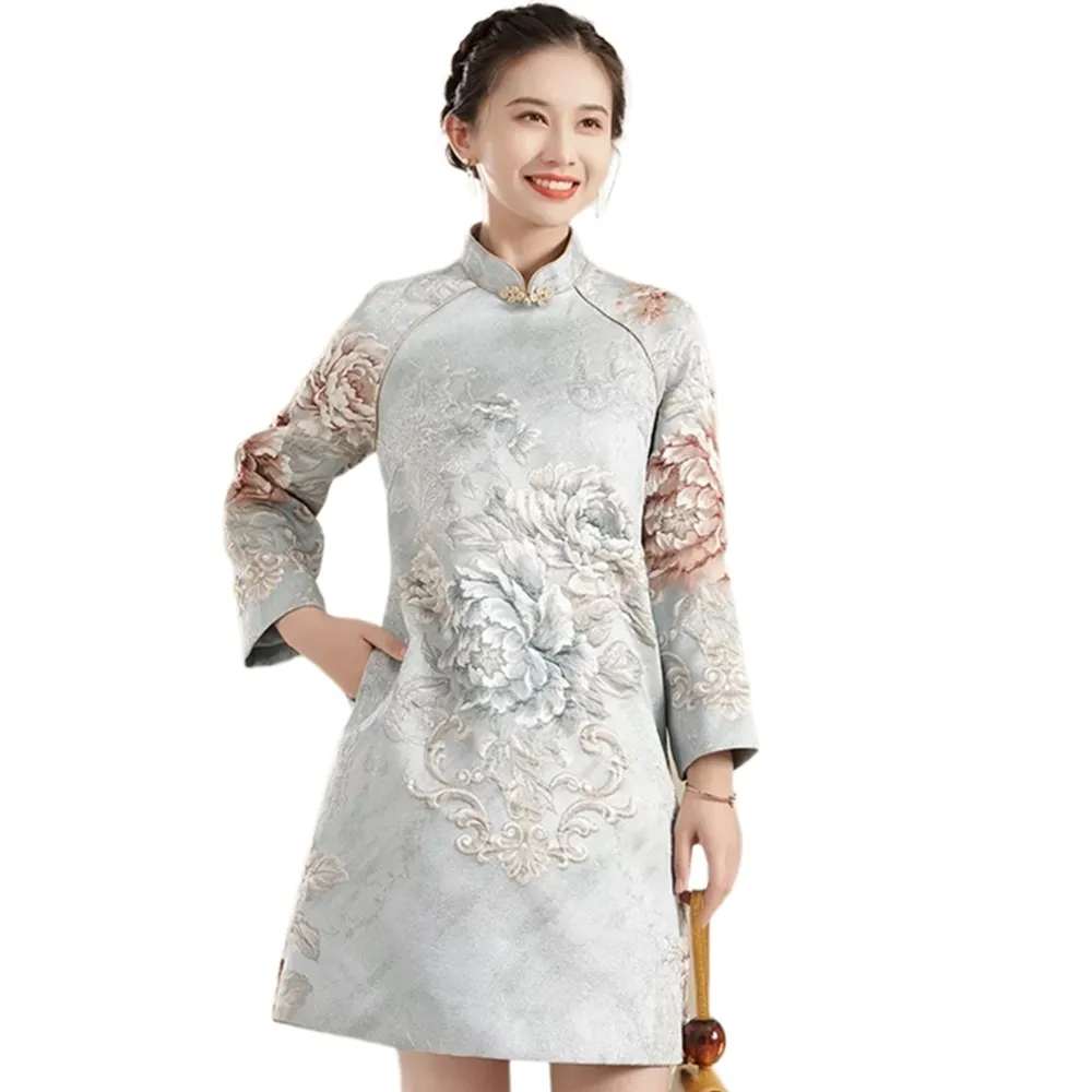 【巴黎精品】現貨+預購 女新中式旗袍唐裝連身裙改良旗袍A字裙長裙大碼洋裝休閒大尺碼女裝(寬鬆2色p1bj40)