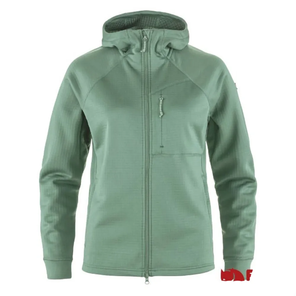 【Fjallraven】小狐狸 女 Abisko Grid Fleece Hoodie 保暖連帽刷毛夾克(14600184-614 綠繡)