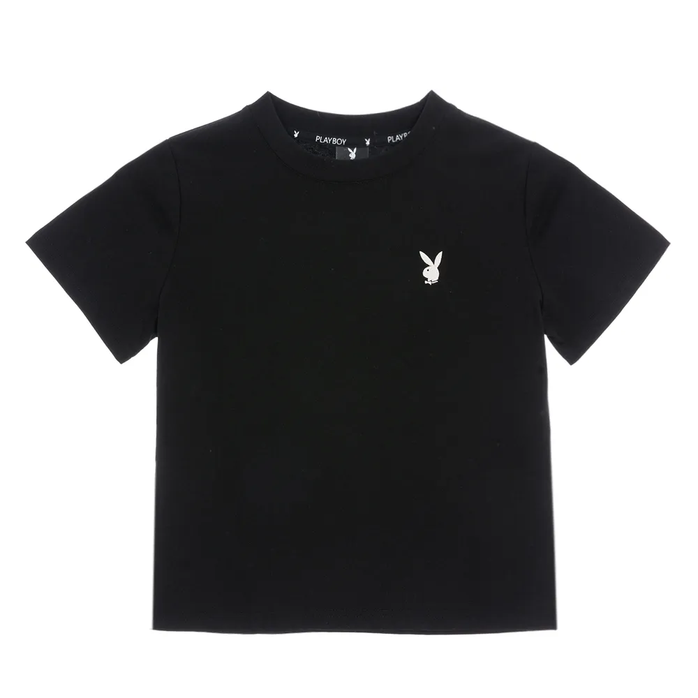 【PLAYBOY】簡約短版刺繡T-SHIRT(黑色)