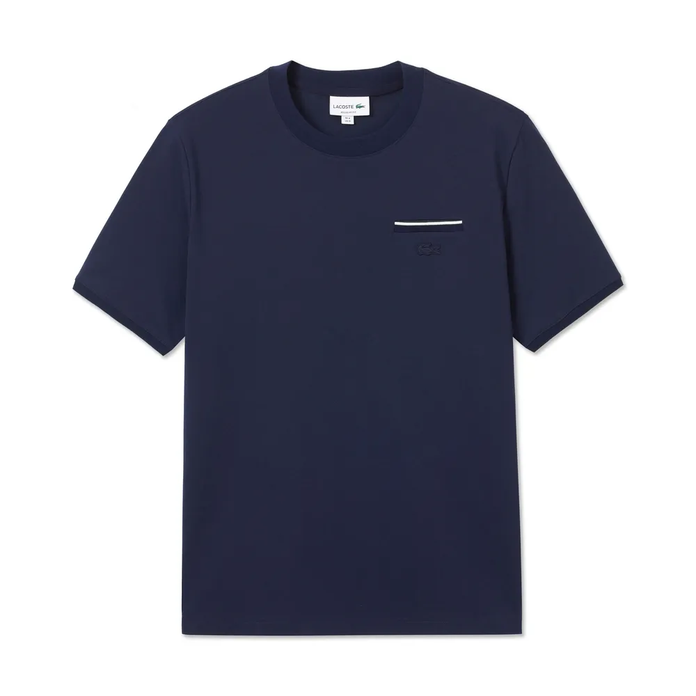 【LACOSTE】男款-口袋飾邊圓領短袖T恤(海軍藍)
