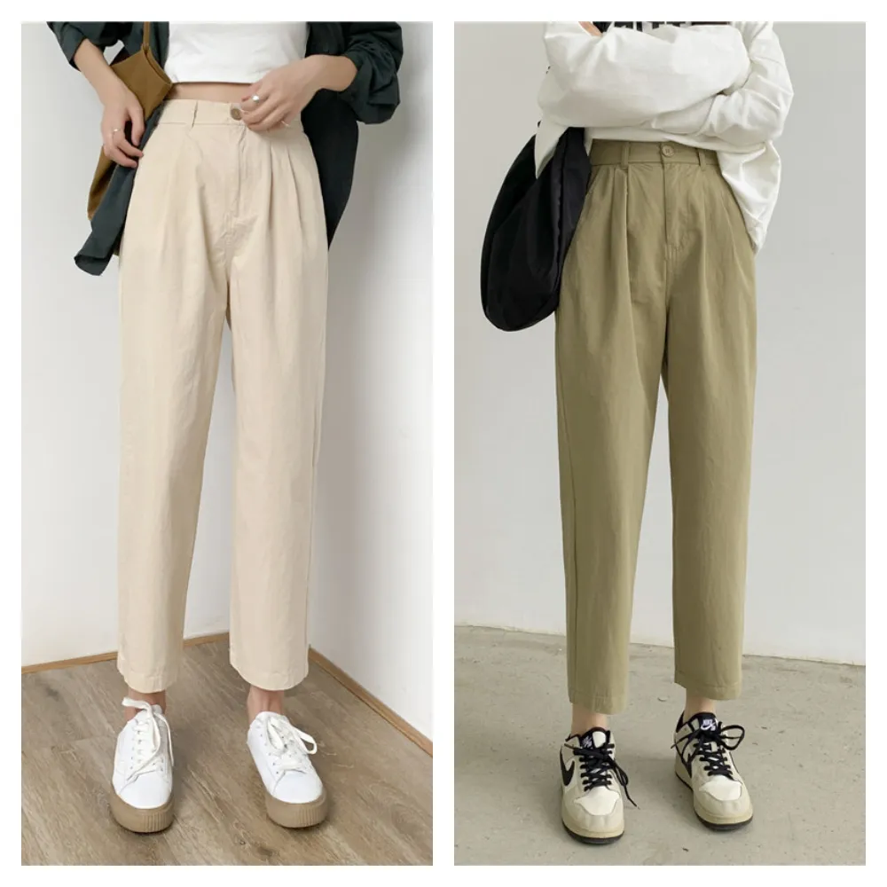 【ASister 小姊姊】AS0352#休閒褲/哈倫褲☆水洗棉工裝寬鬆顯瘦繭形哈倫九分褲(4色 S-XL)