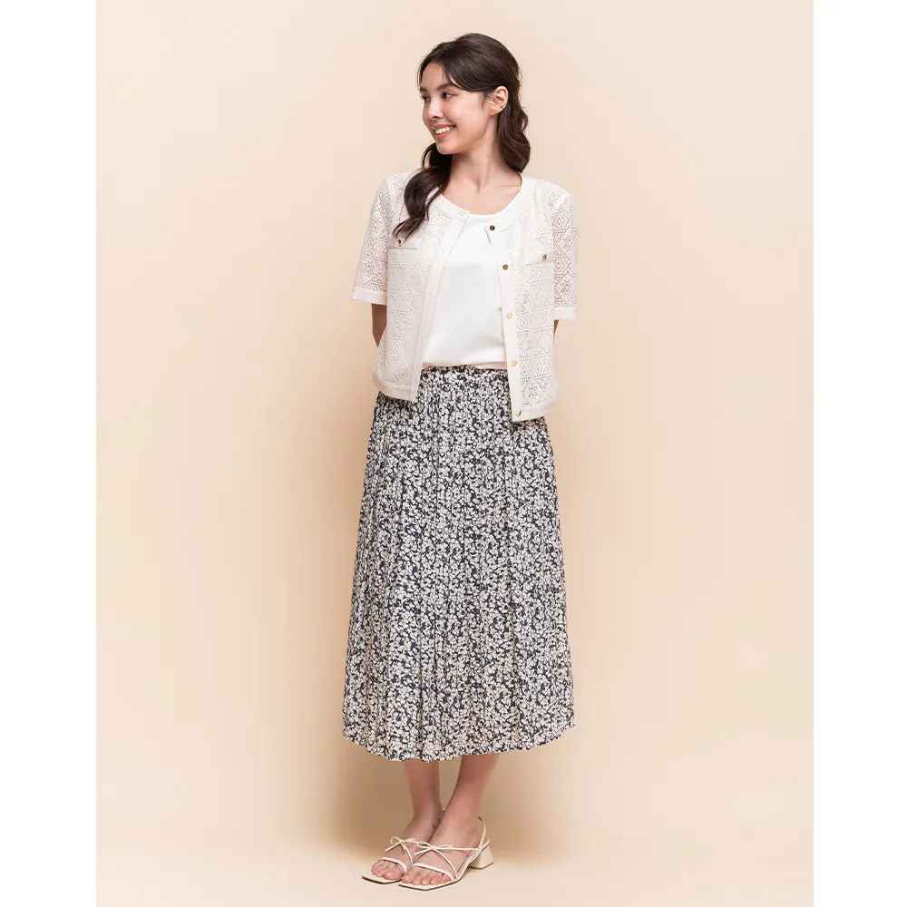 【perng yuh 芃諭名品】意象揮灑 花朵印花 壓褶裙(2025 SS Collection｜4A春夏新品上市)