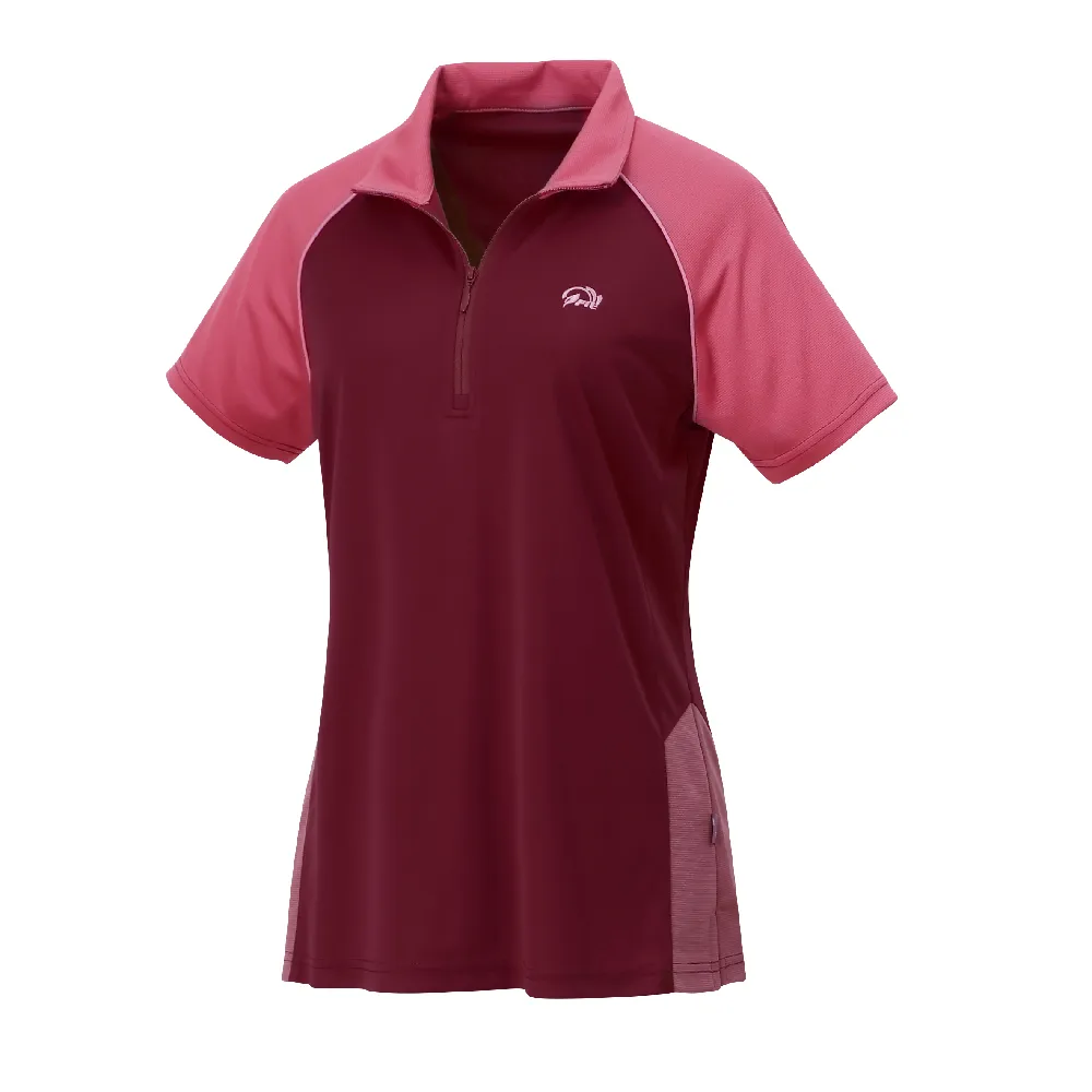 【Fit 維特】女-吸排抗UV立領短袖上衣-魅力紅 JS2104-14(透氣合身/短袖上衣/運動/休閒/戶外登山)