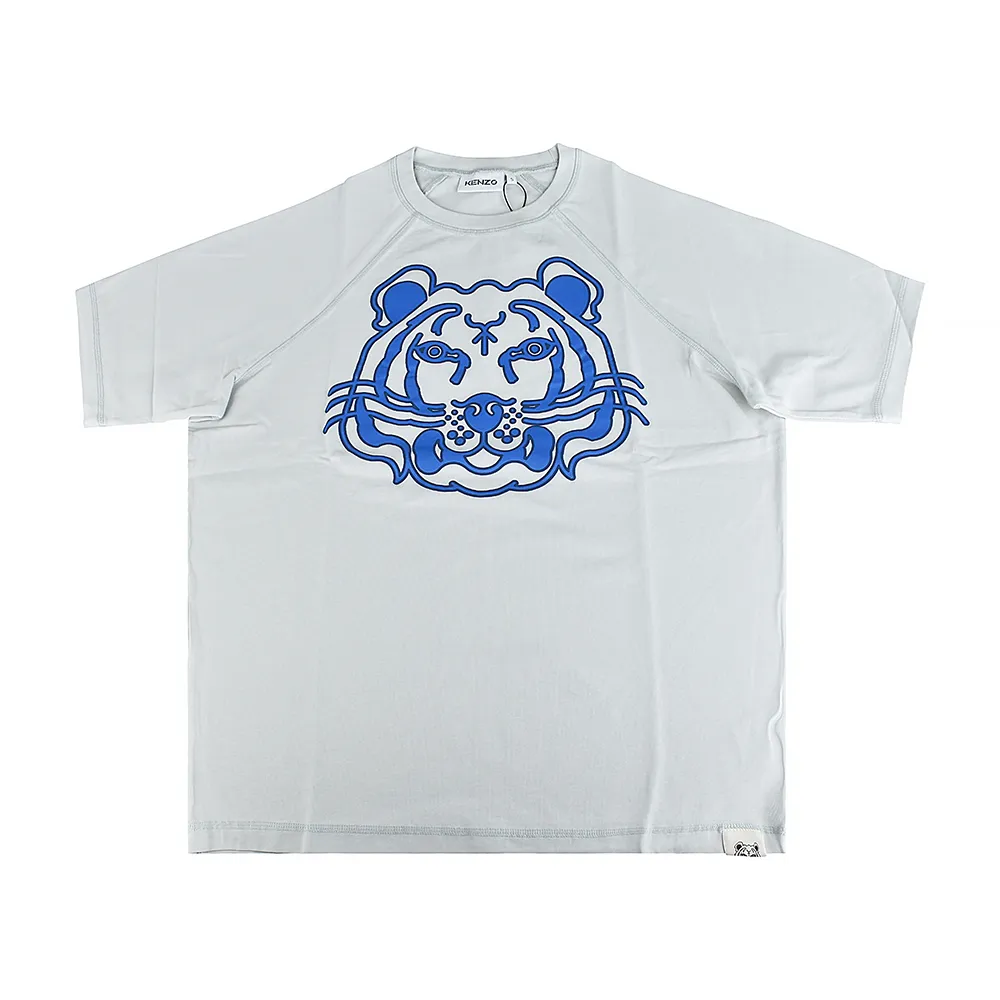 【KENZO】KENZO標籤LOGO立體虎頭設計純棉短袖T恤(男款/淺灰)