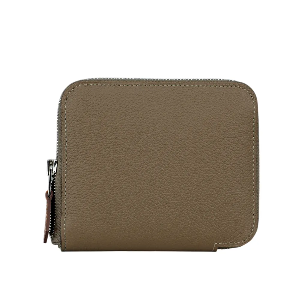 【Hermes 愛馬仕】EPSOM皮 絲巾內裡ㄇ型拉鏈短夾(大象灰)