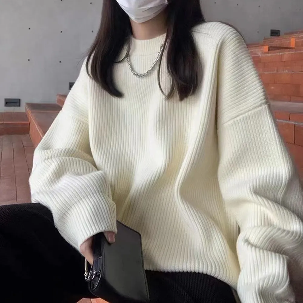 【D.studio】韓版寬鬆針織上衣(毛衣長袖上衣衣服保暖上衣冬天女裝秋冬女裝長袖t恤W625)