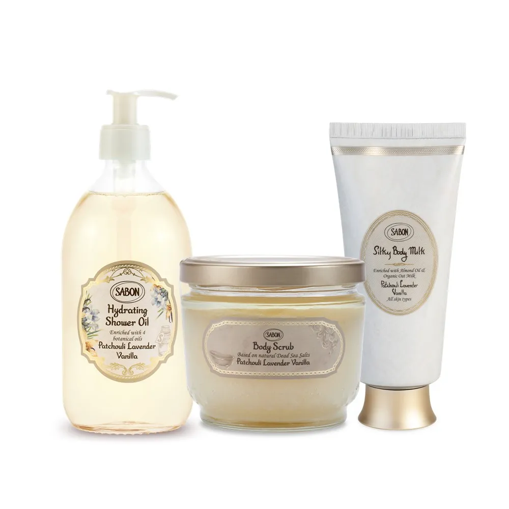 【SABON】官方直營 明星三部曲呵護組(輕潤沐浴油500ml+身體磨砂膏600g+絲綢身體乳液200ml)