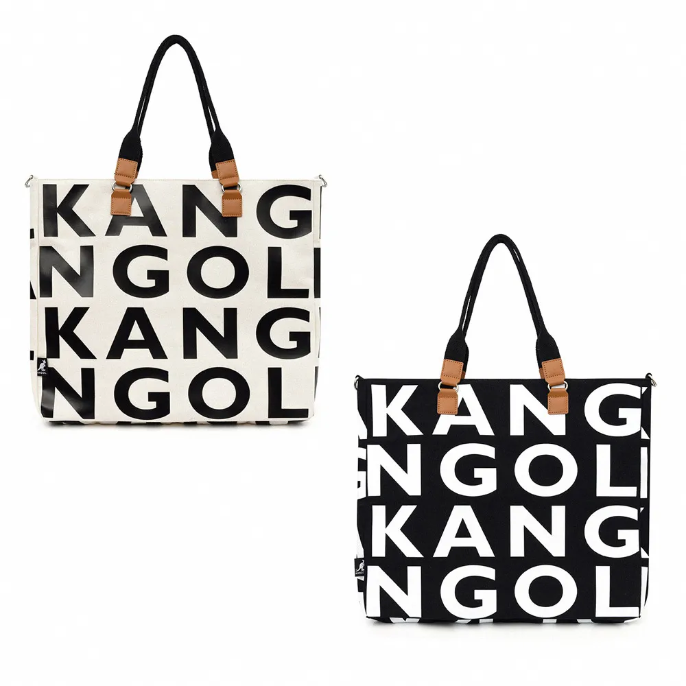 【KANGOL】雙11 大帆布包 兩色 滿版LOGO 皮邊 側背 休閒(62251712-)